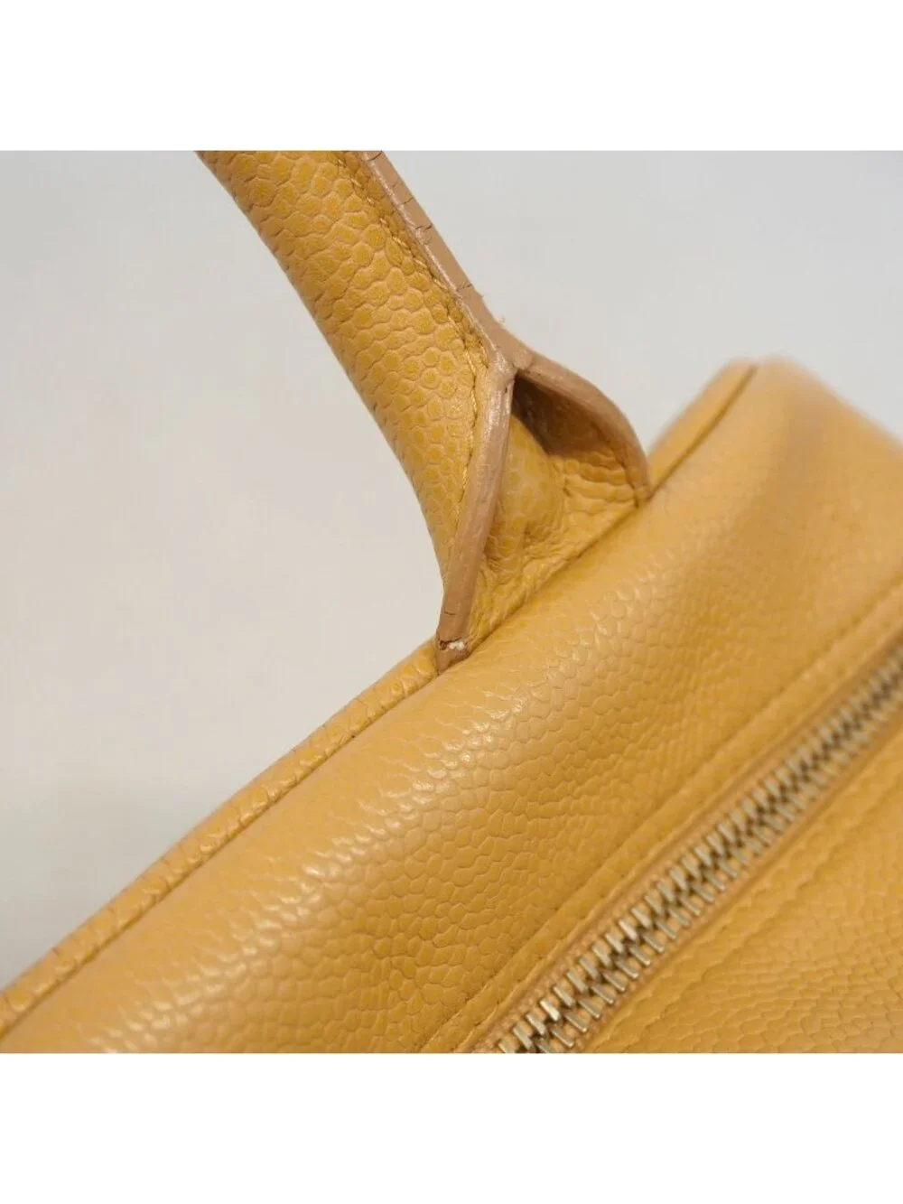Chanel Handbag Quilted Caviar Leather Beige Gold